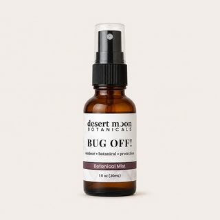 Desert Moon Botanicals Bug OFF! Botanical Outdoor Spray in a 1 oz amber spray bottle