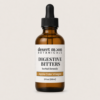 Desert Moon Botanicals Apple Cider Vinegar Digestive Bitters in a 2 oz amber dropper bottle
