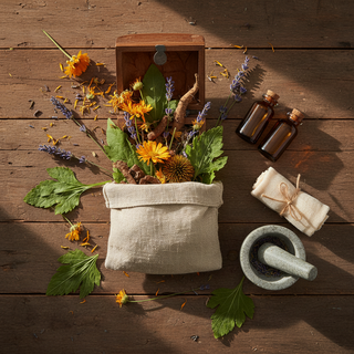 Herbs and supplies for an herbal first-aid class