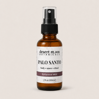 Desert Moon Botanicals Palo Santo botanical mist in a 2 oz amber glass spray bottle